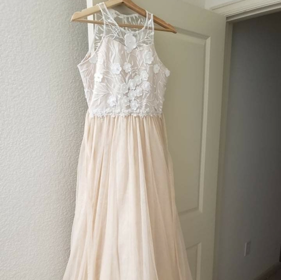 Big Girls Embroidered Mesh Gown, Taupe - Picture 4 of 9